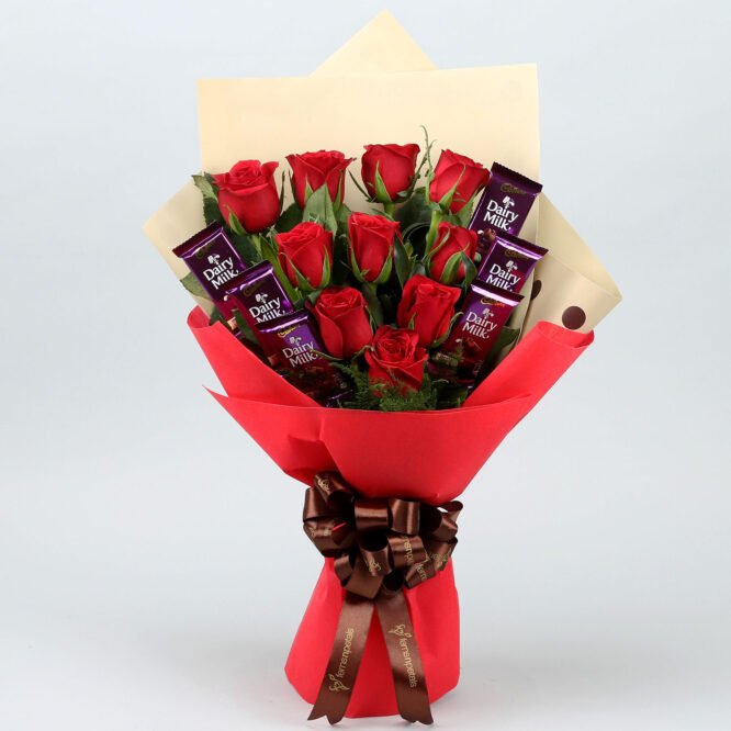 Red Roses Bouquet with Dairy milk